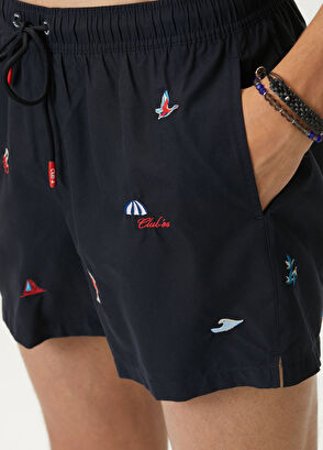 Beymen Club Navy Blue Waist Corded Figure Embroidered Swimsuit - 5