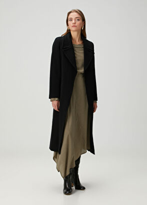 Siyah Kuşak Detaylı Yün Palto - Görsel 6