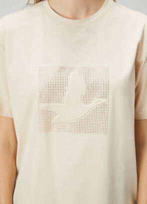 Beymen Club Bej Hotfix Gofre Logolu Bol T-shirt - 6