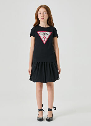 Guess Baskılı Siyah Kısa Kollu Kız Çocuk T-shirt  - 4