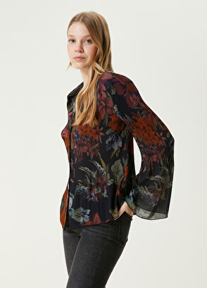 Beymen Club Siyah Botanik Desenli Şifon Gömlek - 3