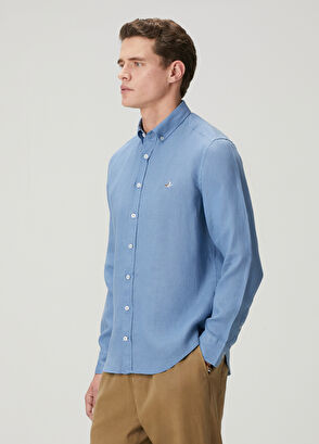 Beymen Club Comfort Fit Grey Blue Linen Shirt - 5