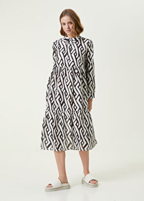 Beymen Club Siyah Beyaz Sarmal Desenli Midi Gömlek Elbise - 4