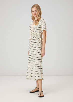 Beymen Club Kırık Beyaz Puantiyeli Midi Elbise - 4