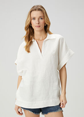 Beymen Club Off-White Linen Blouse - 4