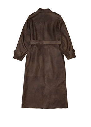 Beymen Club Brown Lightly Distressed Leather Coat - 8