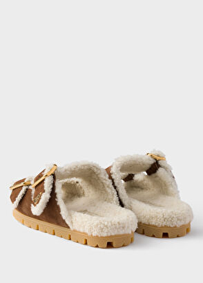 Prada Shearling Brown Suede Women's Slippers - 4