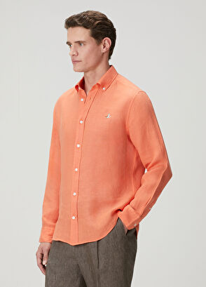 Beymen Club Nar Çiçeği Comfort Fit Keten Gömlek - 5