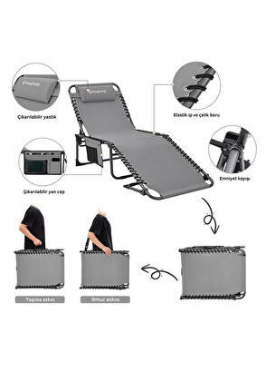 KingCamp Berlin Classic Comfort Lounge Gri 5 Kademeli Katlanır Kamp Şezlong - 5