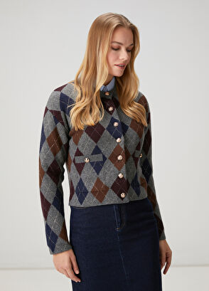 Beymen Club Gri Baklava Desenli Yün Hırka - 4