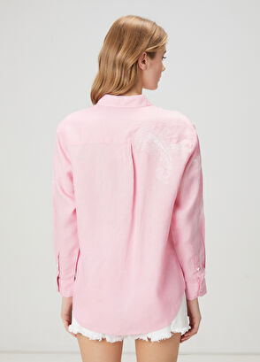 Beymen Club Pink Embroidered Linen Shirt - 5