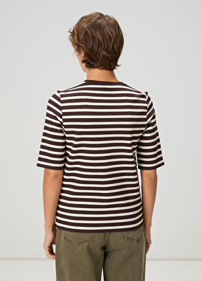 Beymen Club Mürdüm Ekru Çizgili Basic T-shirt - 5