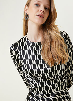Beymen Club Black and White Patterned Midi Satin Dress - 4