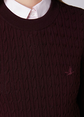 Beymen Club Burgundy Basic Cable Knit Sweater - 9