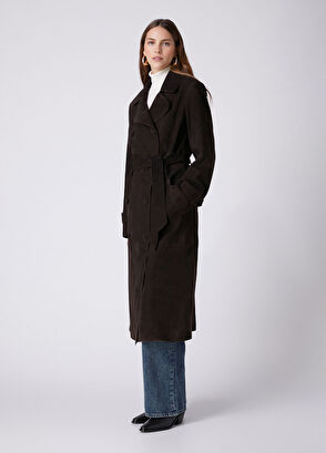 Beymen Club Dark Brown Suede Trench Coat - 6