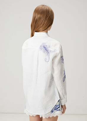 Beymen Club Beyaz Şal Desenli Keten Gömlek - 6