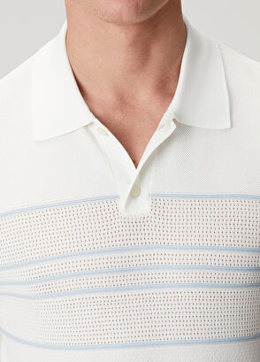 Beymen Club Off-White Blue Line Detail Polo Sweater - 6