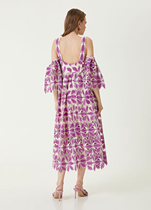 Beymen Club Purple Cream Embroidered Midi Dress - 6