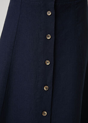 Beymen Club Midi Linen Skirt With Navy Blue Buttons - 6