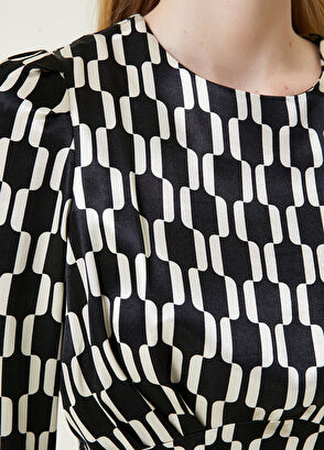 Beymen Club Black and White Patterned Midi Satin Dress - 5