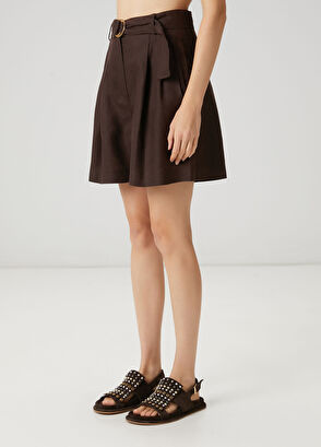 Beymen Club Kahverengi Pileli Rahat Kesim Keten Şort - 3