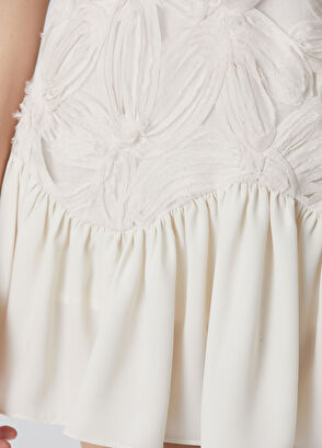 Kırık Beyaz Desenli Mini Abiye Elbise - Görsel 7