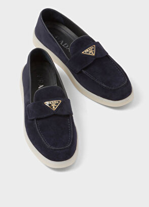 Prada Blue Suede Leather Women's Loafers - 4