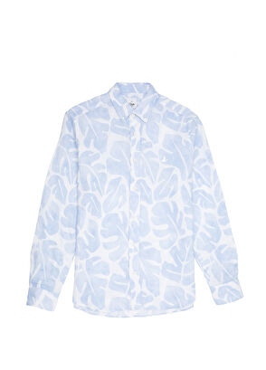 Beymen Club Blue White Leaf Printed Linen Shirt - 9