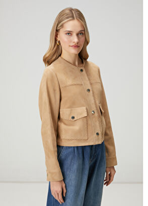 Beymen Club Bej El İşi Detaylı Deri Mont - 4