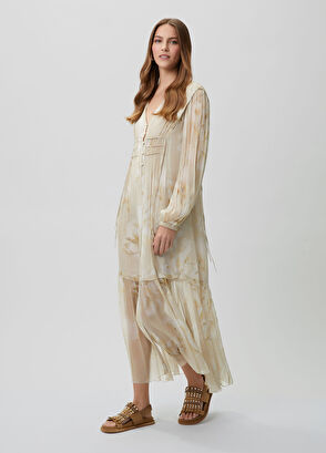 Beymen Club Beige Floral Midi Chiffon Dress - 3