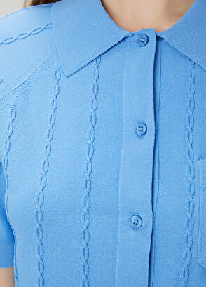 Beymen Club Mavi Saç Örgü Polo Hırka - 7