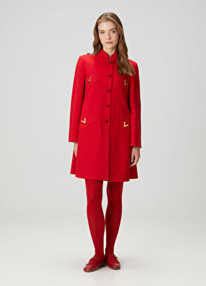 VGold Kırmızı Yün Kaban - Görsel 4