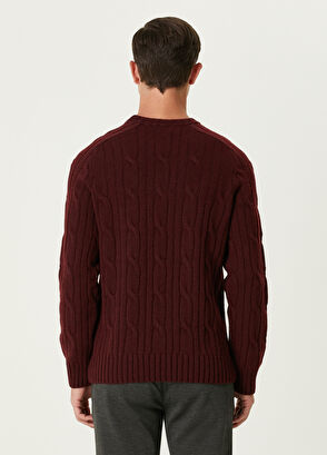 Beymen Club Burgundy Hair Braid Textured Wool Sweater - 5