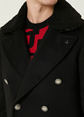 Beymen Club Siyah Kruvaze Yün Kaşe Palto - 6