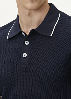 Beymen Club Lacivert Polo Yaka Waffle Örgülü Kısa Kollu Triko - 6