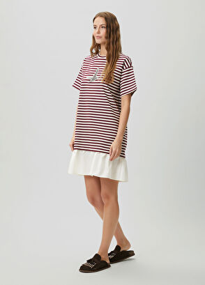 Beymen Club Beyaz Bordo Çizgili Taş Logolu Kısa Elbise - 5
