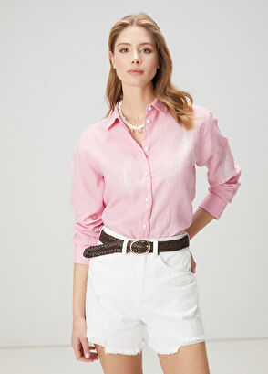 Beymen Club Pink Embroidered Linen Shirt - 3