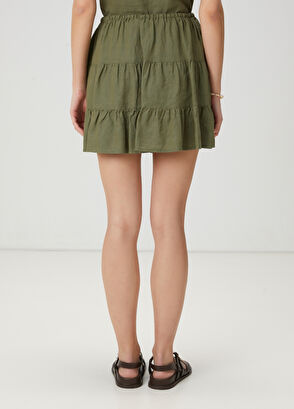 Beymen Club Khaki Ruffles Mini Linen Skirt - 5