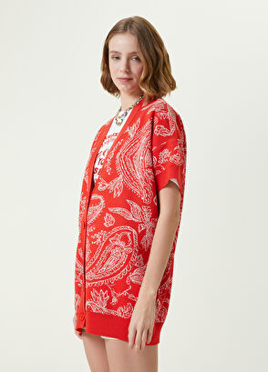 Beymen Club Mercan V Yaka Şal Desenli Kısa Kollu Triko Hırka - 3