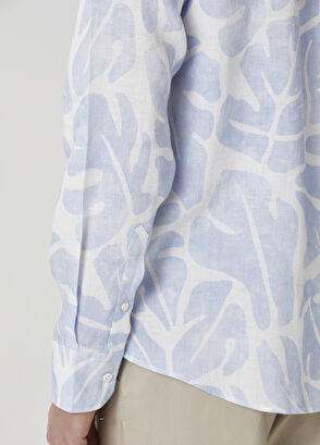Beymen Club Blue White Leaf Printed Linen Shirt - 8