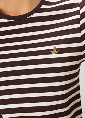 Beymen Club Mürdüm Ekru Çizgili Basic T-shirt - 6