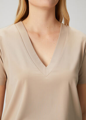 Beymen Club Beige V-Neck T-Shirt - 6