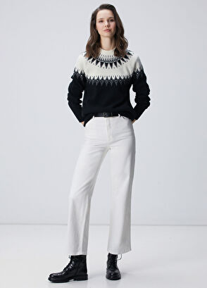 Network Siyah Desenli Yün Karışımlı Kazak - 3