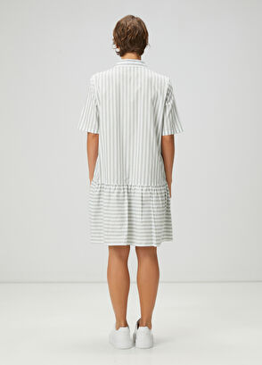 Beymen Club Aqua Green White Striped Midi Shirt Dress - 5