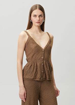 Join Us Brown Textured Knitwear Tank Top - 3