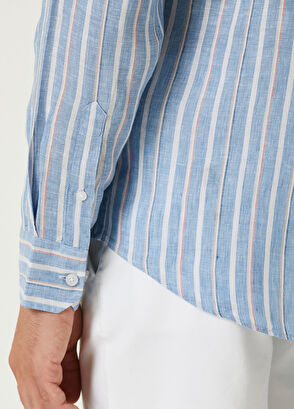 Beymen Club Comfort Fit Mavi Çizgi Desenli Keten Gömlek - 7