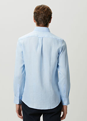 Beymen Club Comfort Fit Linen Shirt With Blue Tonal Embroidery - 5