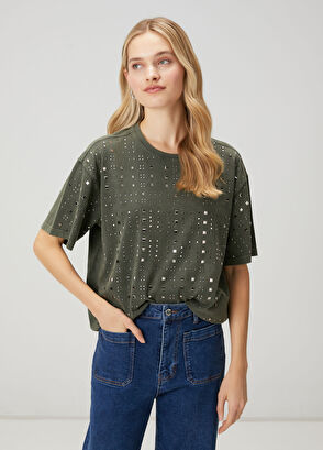 Beymen Club Haki Hotfix Detaylı Bol T-shirt - 4