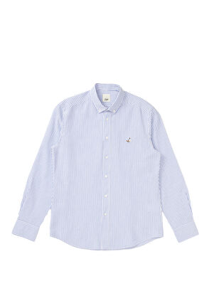 Beymen Club Comfort Fit Saks İnce Çizgili Gofreli Gömlek - 6