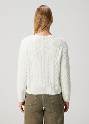 Beymen Club Kırık Beyaz Saç Örgü Yün Kazak - 5